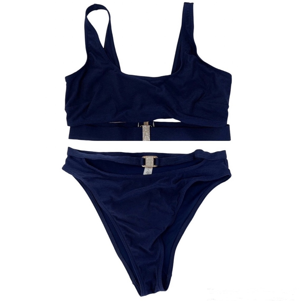 ASOS Wolf & Whistle Fuller Bust Eco Cut Out High Leg Buckle Bikini Size 6 DDD